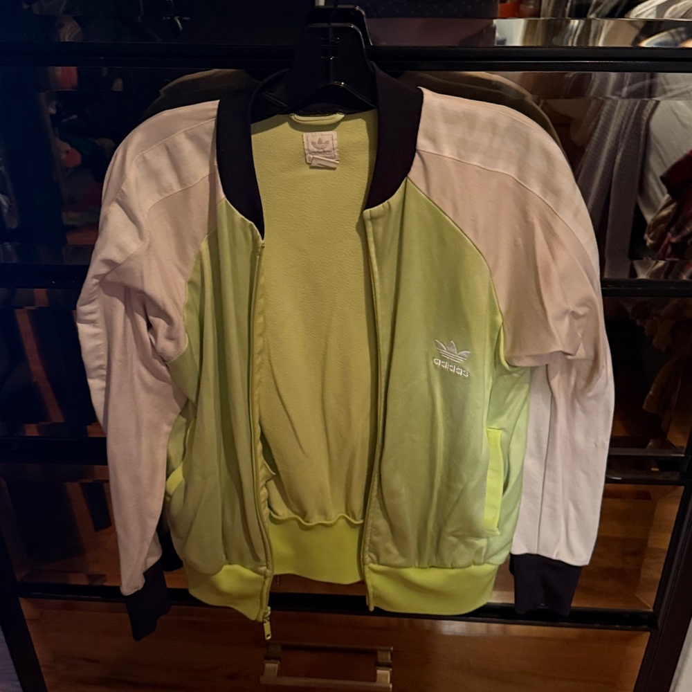Adidas Neon Green and White Zip Jacket